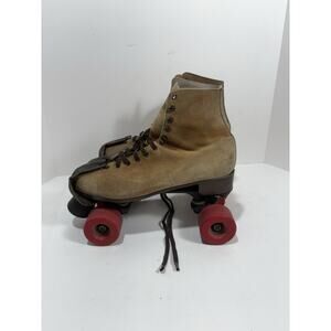 Vintage Variflex Brown Leather Suede Roller Skates Size 10 D 4 Wheels